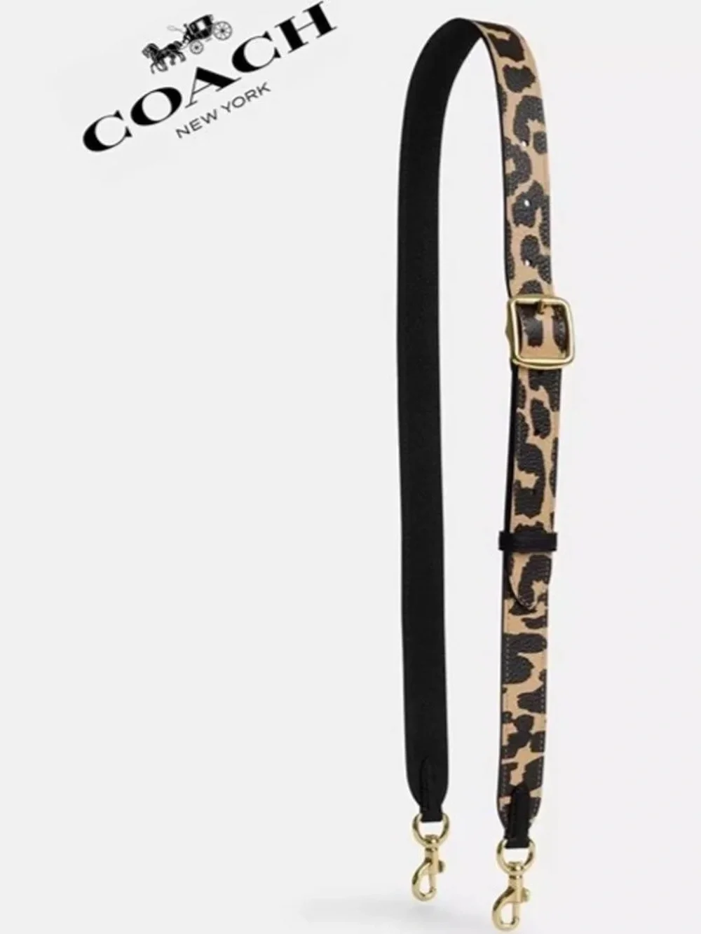 Coach Leopard-Print Adjustable Crossbody Strap in Tan and Black. NWT